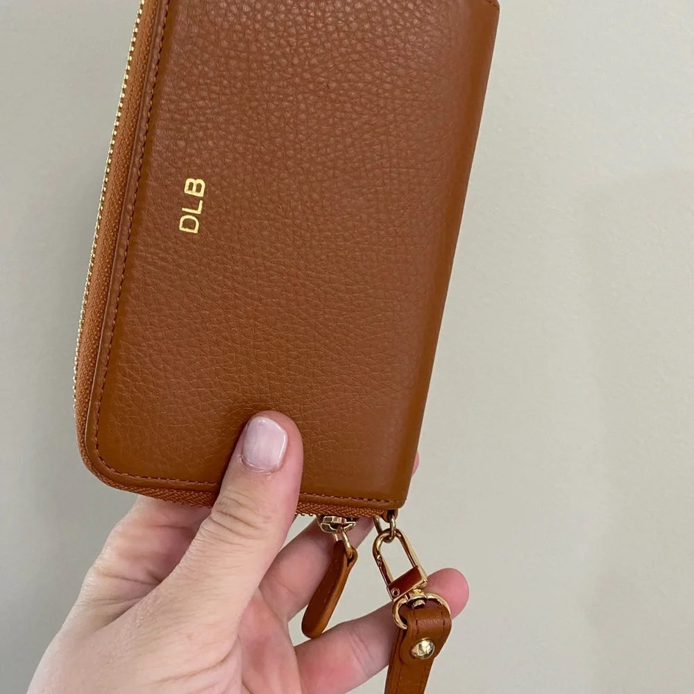 Mark & Graham brown leather monogrammed wallet
